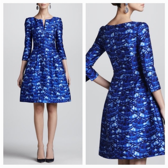 Oscar de la Renta Feathered Silk A-Line Dress - Royal Blue - Size 6 - Picture 2 of 14